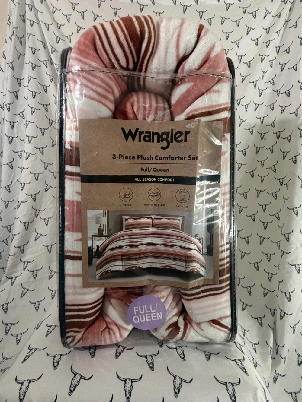 Wrangler Plush Comforter Set in Rust, Brown, and Cream Stripe